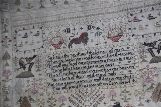 A George III needlework sampler, 21 x 18.5in.